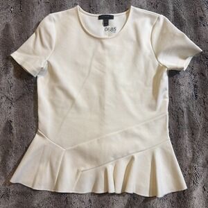 J.Crew Shirt Womens XS White Peplum Short Sleeve Asymmetrical Ruffle Hem Top